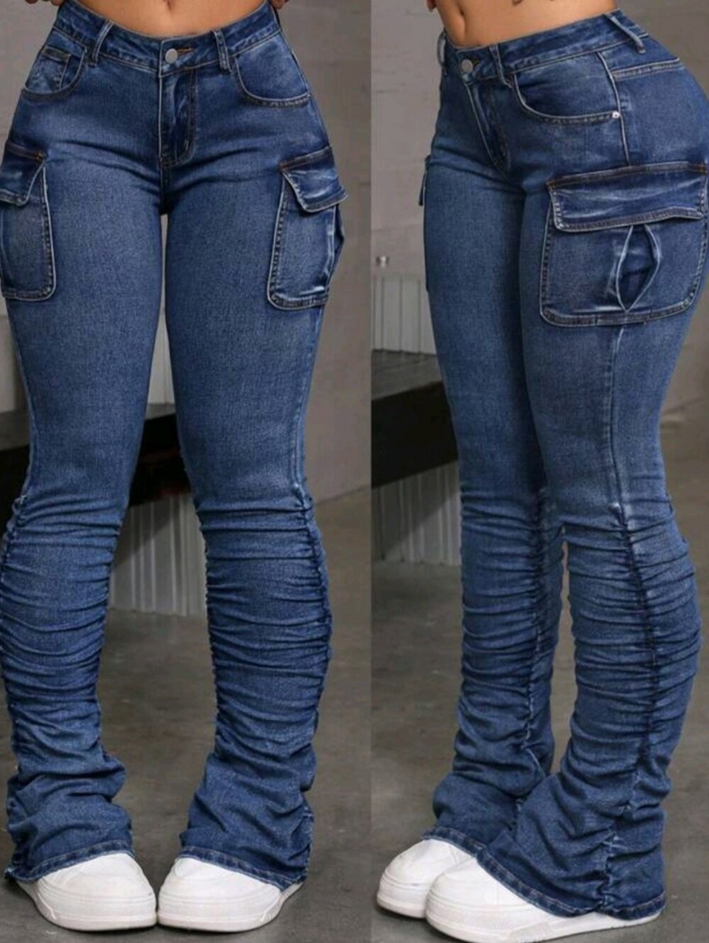 Streetwear Cargo Ruche Slim Fit Jeans Flared At Very Bottom 6TALL
